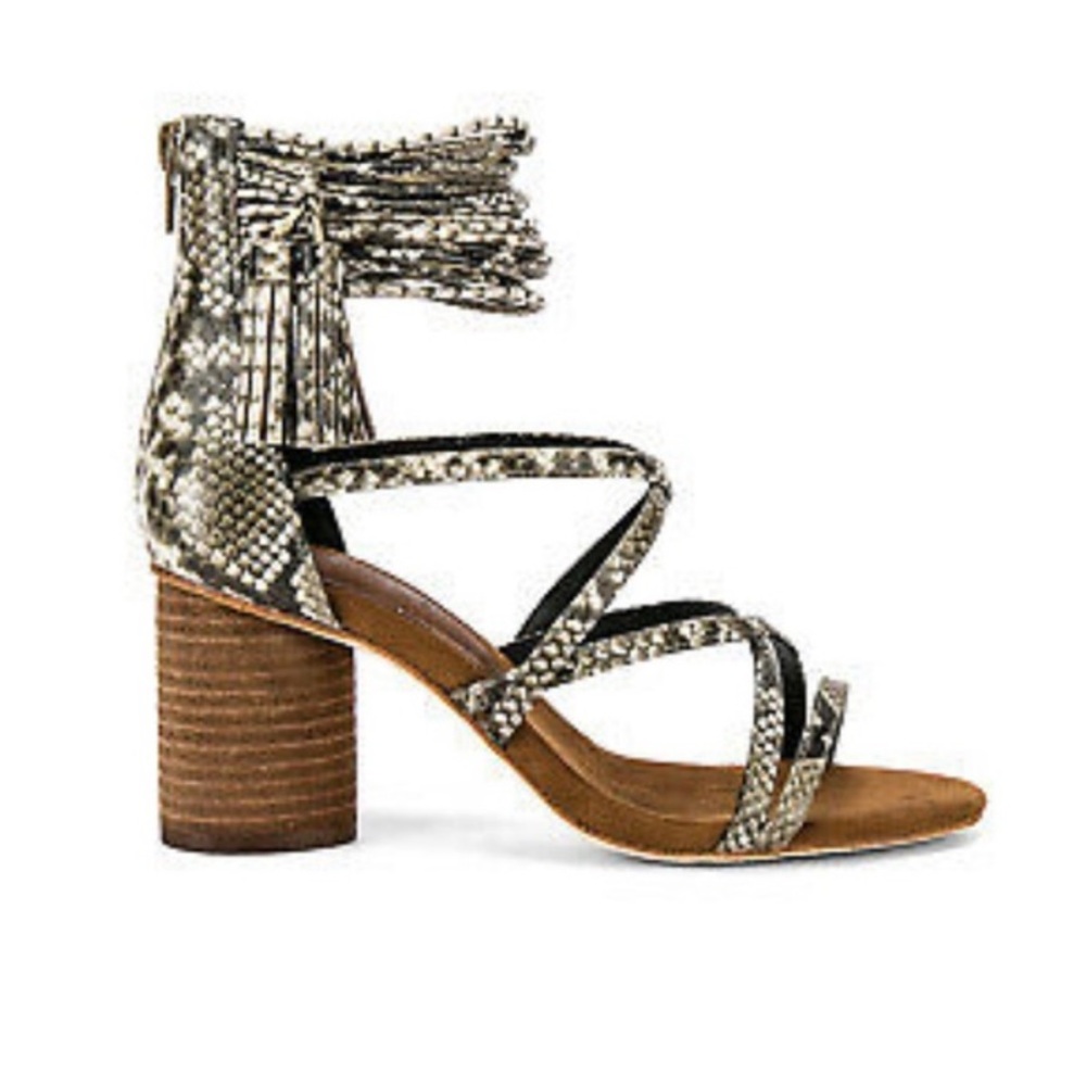 New Jeffrey Campbell Despina Snake Print Tassel Strap Ankle Sandals Women’s 8
